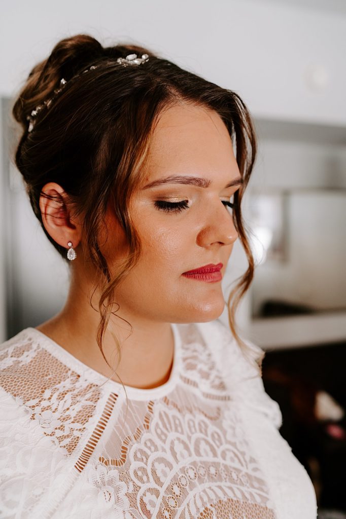 A closer look at a brides wedding day makeup.